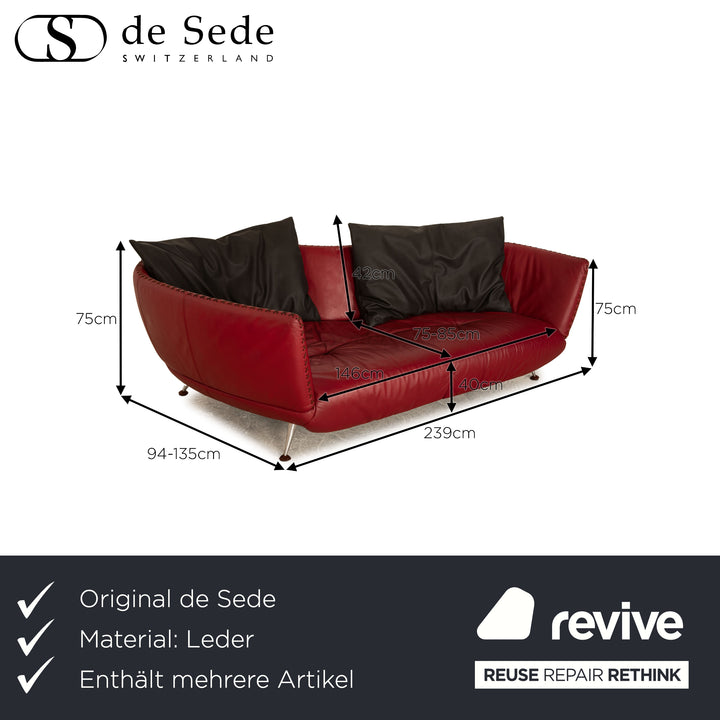 de Sede DS 102 leather sofa set red three-seater stool couch