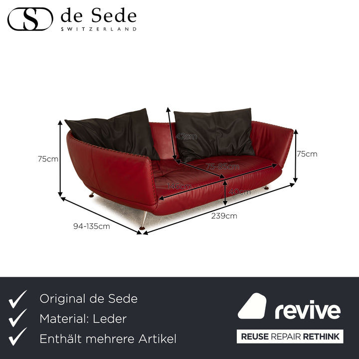 de Sede DS 102 Leder Sofa Garnitur Rot Dreisitzer Hocker Couch