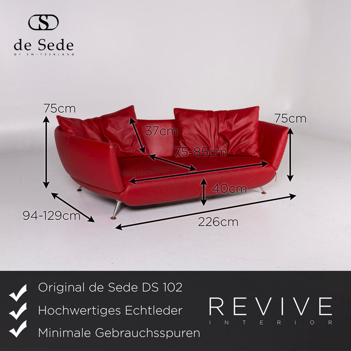 de Sede DS 102 Leder Sofa Rot Dreisitzer Couch #11154