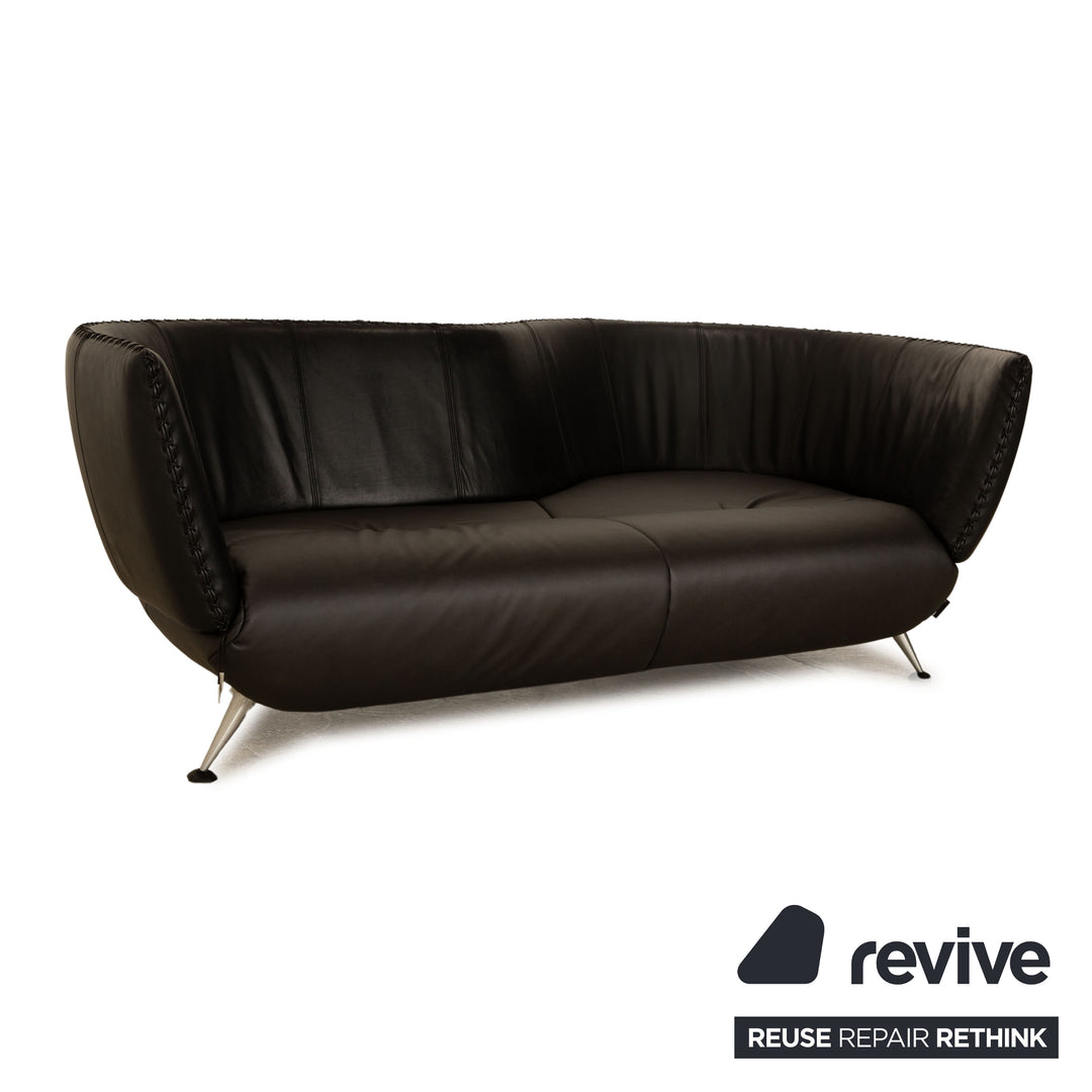 de Sede DS 102 leather two-seater black sofa couch partially reupholstered
