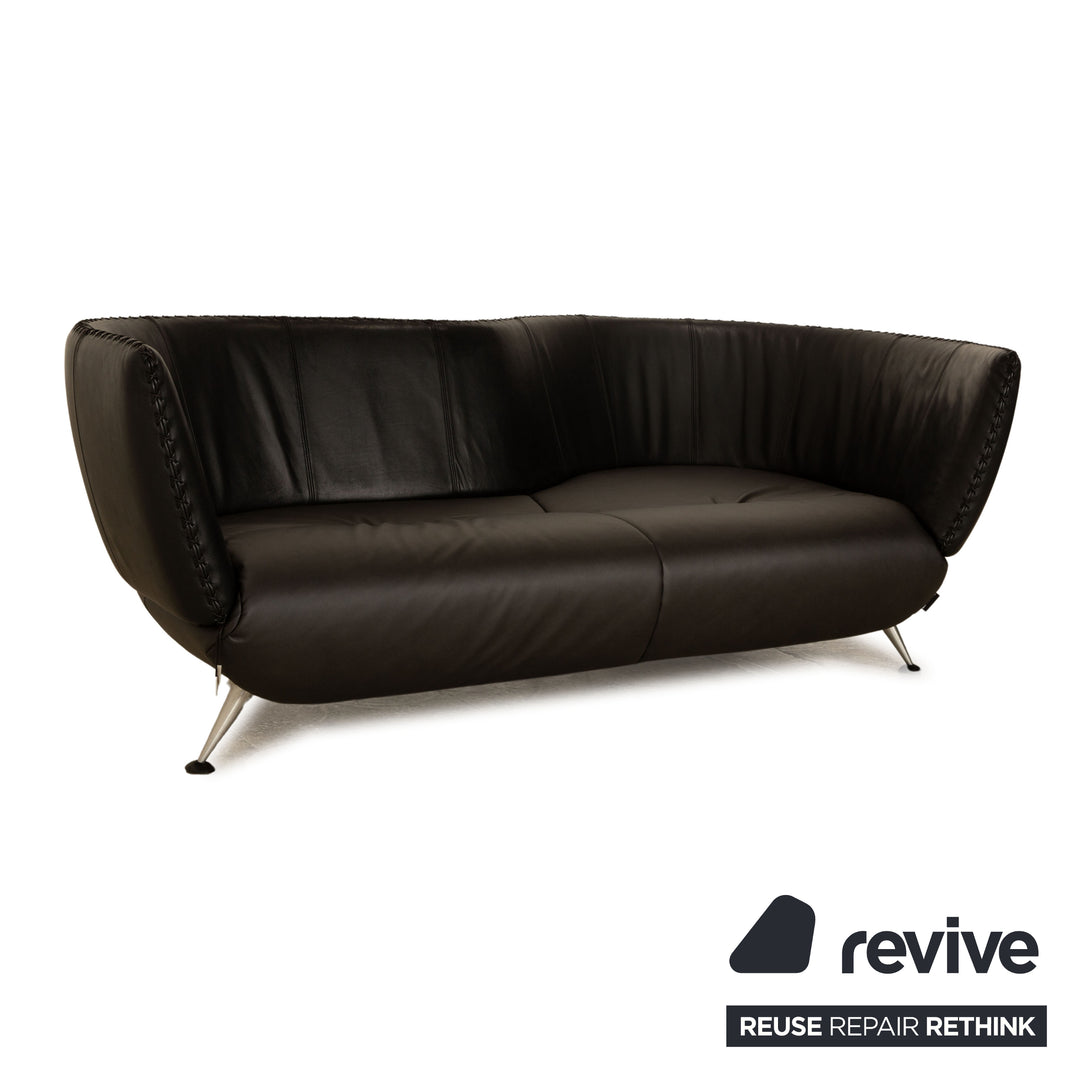 de Sede DS 102 Leder Zweisitzer Schwarz Sofa Couch Teilneubezug