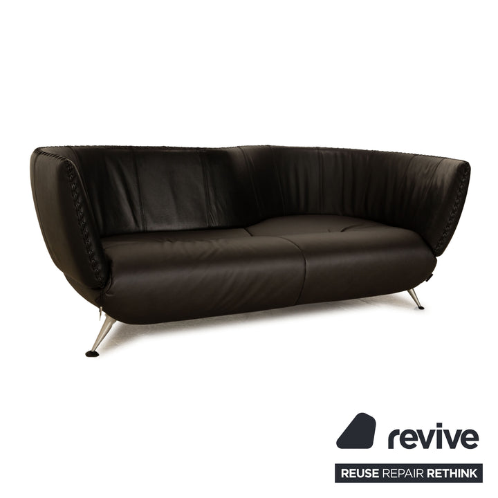 de Sede DS 102 Leder Zweisitzer Schwarz Sofa Couch Teilneubezug