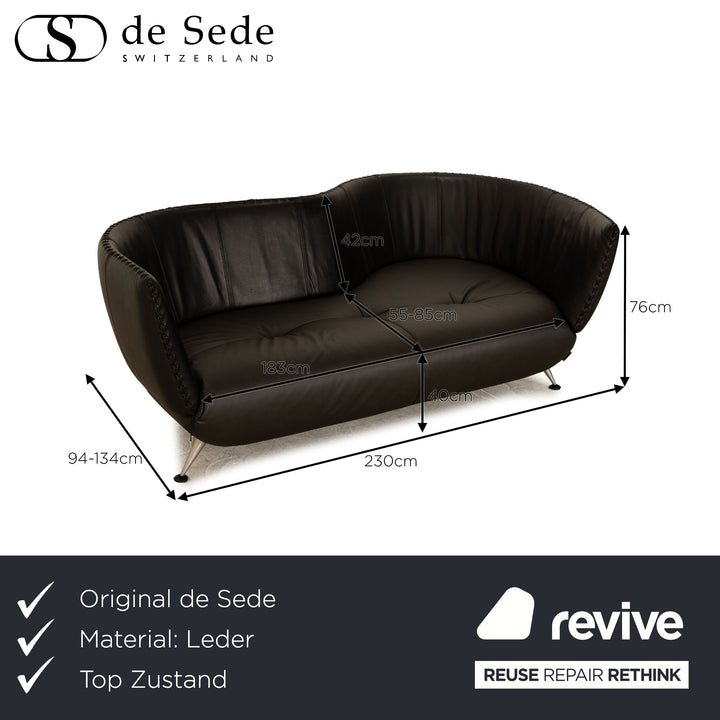 de Sede DS 102 leather two-seater black sofa couch partially reupholstered
