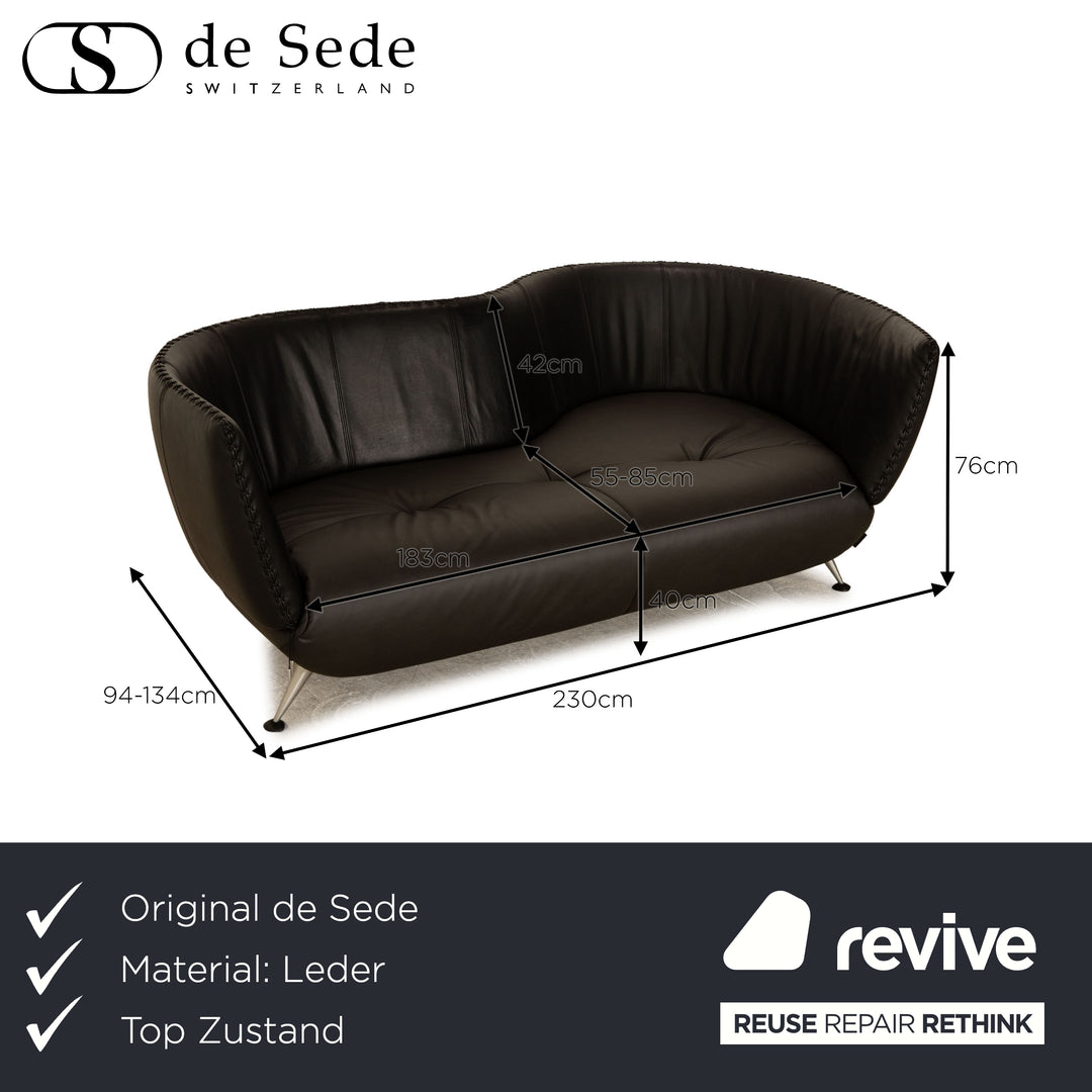 de Sede DS 102 Leder Zweisitzer Schwarz Sofa Couch Teilneubezug