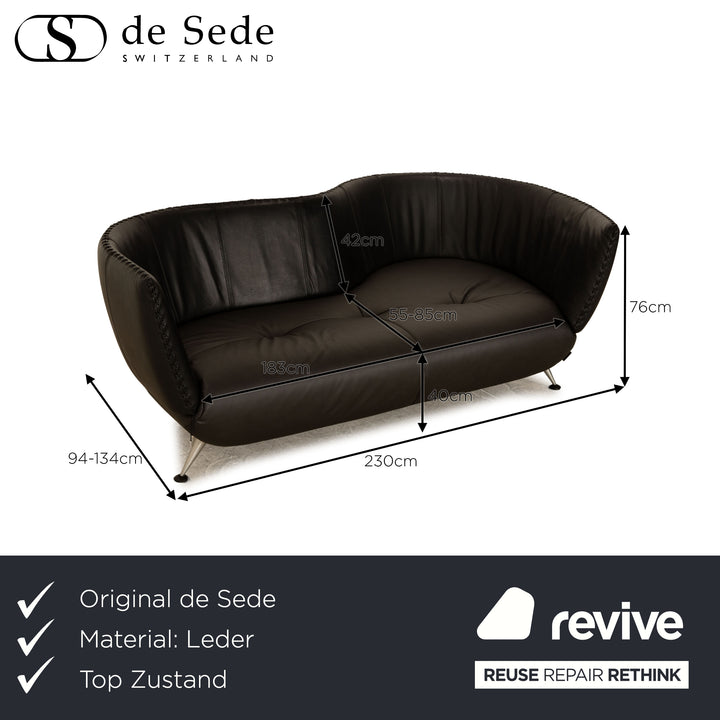 de Sede DS 102 Leder Zweisitzer Schwarz Sofa Couch Teilneubezug