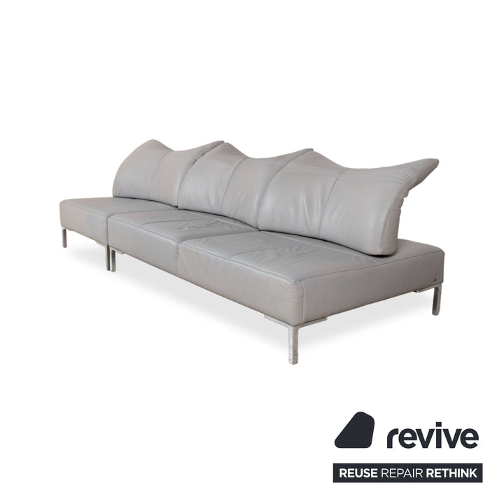 de Sede DS-112 Garnitur Leder Dreisitzer 2x Hocker Grau manuelle Funktion Sofa Couch