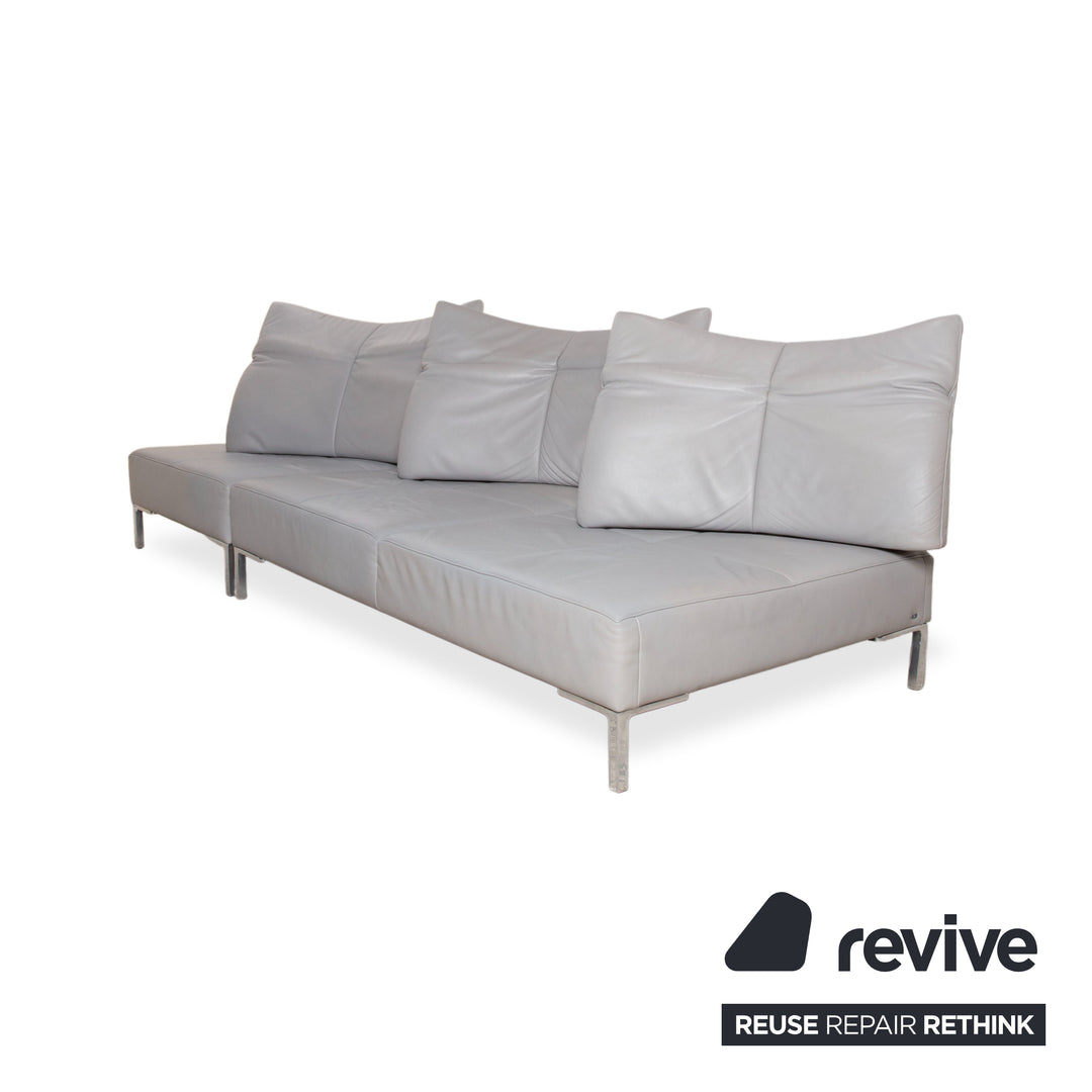 de Sede DS-112 Garnitur Leder Dreisitzer 2x Hocker Grau manuelle Funktion Sofa Couch