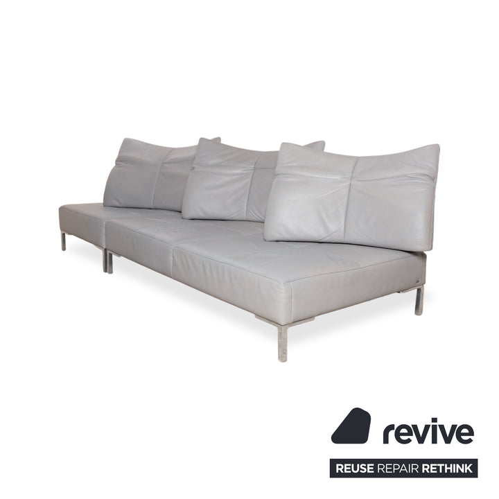 de Sede DS-112 Garnitur Leder Dreisitzer 2x Hocker Grau manuelle Funktion Sofa Couch