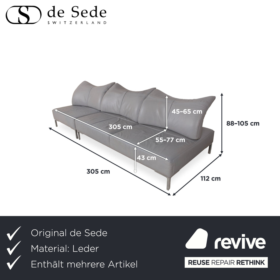 de Sede DS-112 Garnitur Leder Dreisitzer 2x Hocker Grau manuelle Funktion Sofa Couch