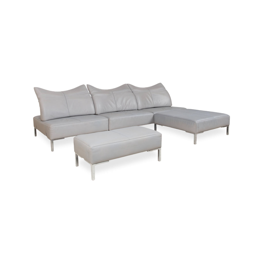 de Sede DS-112 Garnitur Leder Dreisitzer 2x Hocker Grau manuelle Funktion Sofa Couch