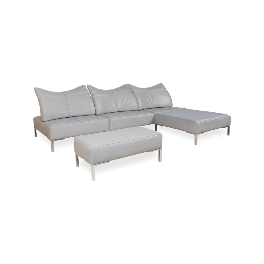 de Sede DS-112 Garnitur Leder Dreisitzer 2x Hocker Grau manuelle Funktion Sofa Couch