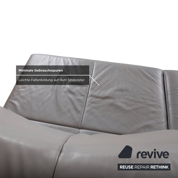 de Sede DS-112 Garnitur Leder Dreisitzer 2x Hocker Grau manuelle Funktion Sofa Couch