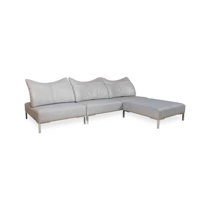 de Sede DS-112 Garnitur Leder Dreisitzer Hocker Grau manuelle Funktion Sofa Couch