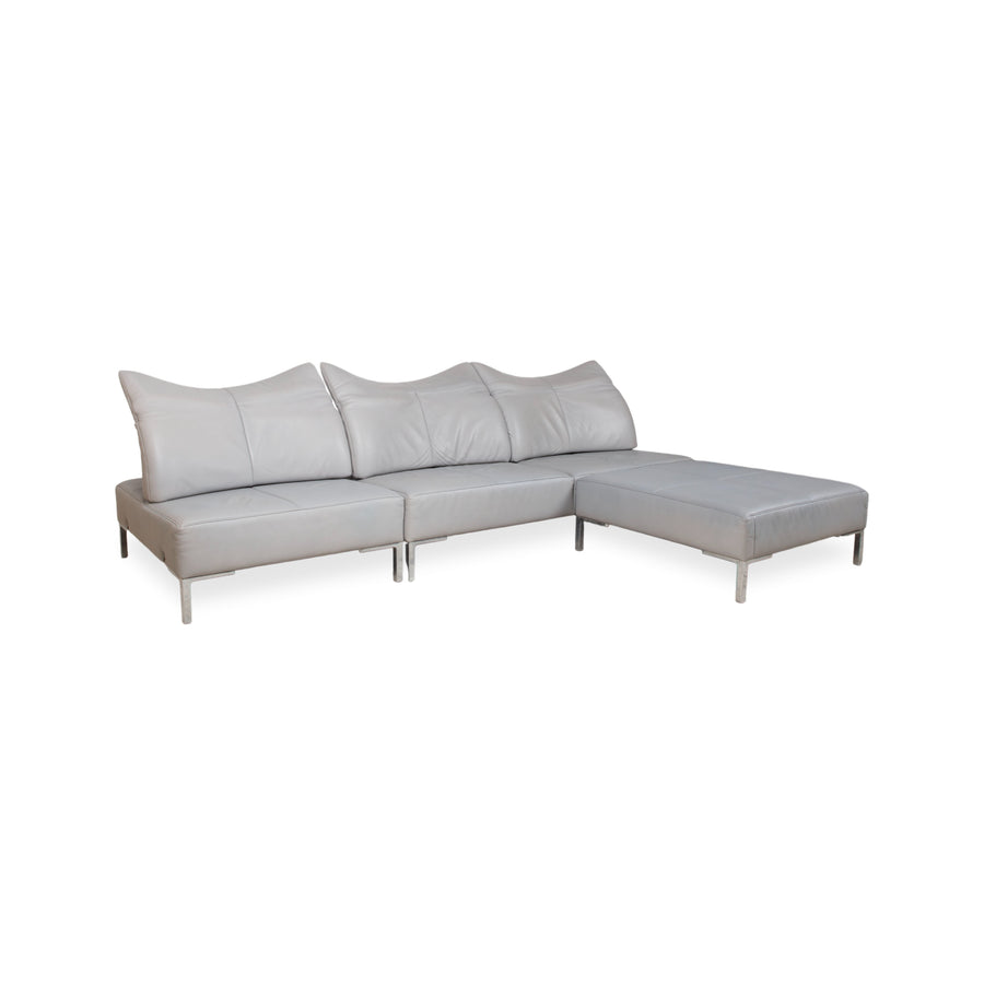 de Sede DS-112 Garnitur Leder Dreisitzer Hocker Grau manuelle Funktion Sofa Couch
