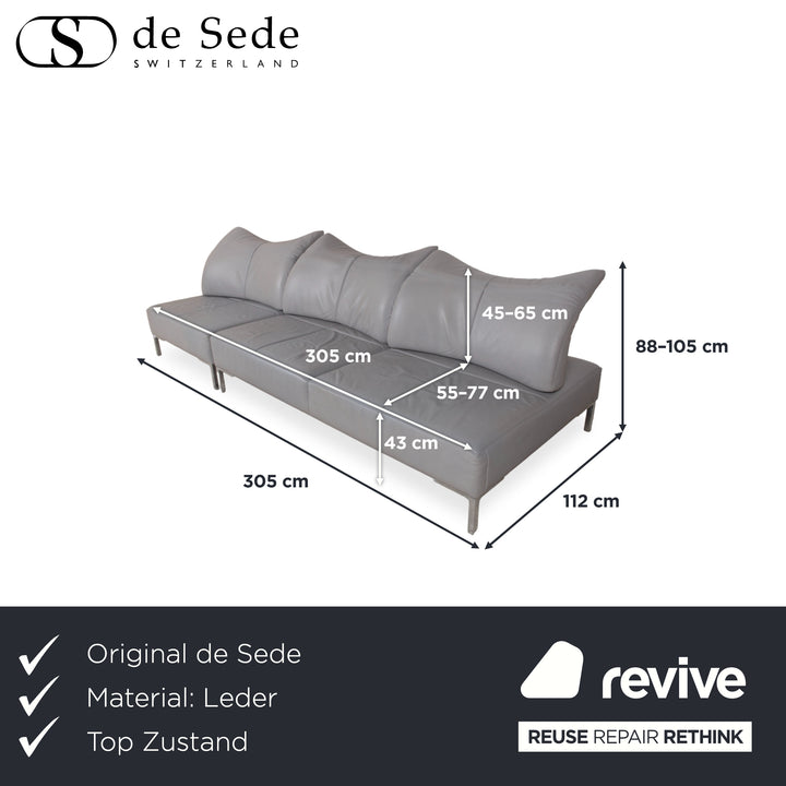 de Sede DS-112 Leder Dreisitzer Grau manuelle Funktion Sofa Couch