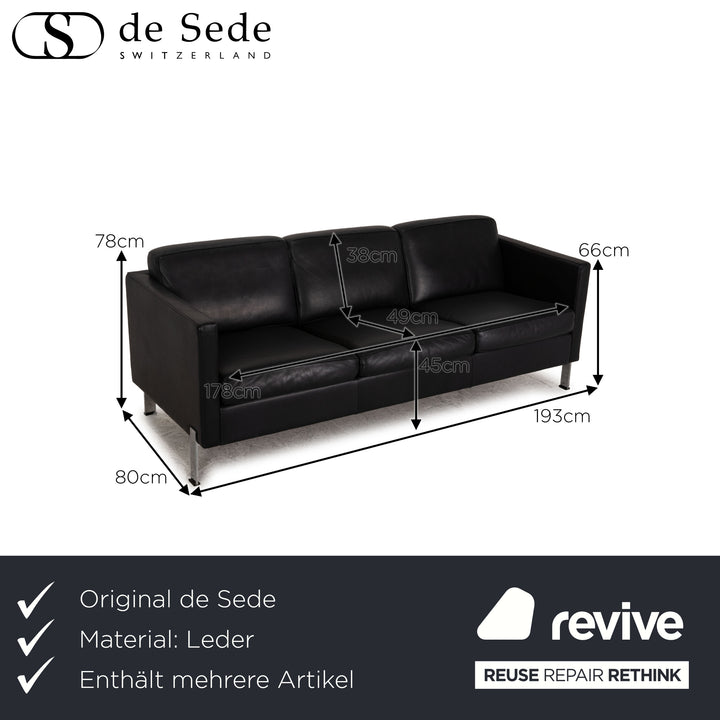 de sede ds 118 Leder Sofa Garnitur Schwarz Dreisitzer Sessel Couch