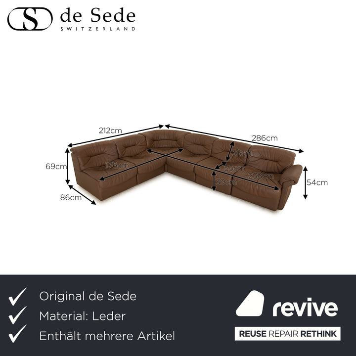 de Sede DS 14 Ensemble de canapés en cuir Marron Taupe Canapé d'angle Fauteuil Canapé