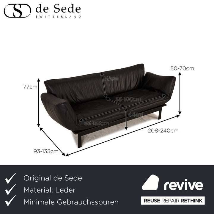 de Sede DS 140 Leder Sofa Schwarz Zweisitzer Couch Funktion Relaxfunktion