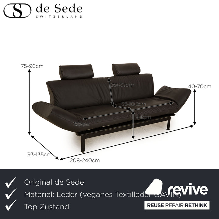 de Sede DS 140 two-seater anthracite grey sofa vegan leather (microfiber) new cover function