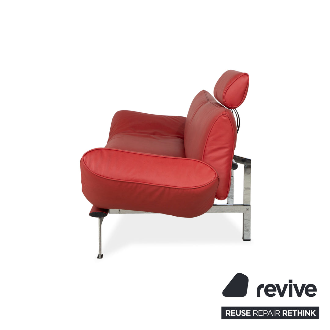 Canapé deux places de Sede DS 140 en cuir végan rouge avec appuie-tête et fonction de réfection manuelle