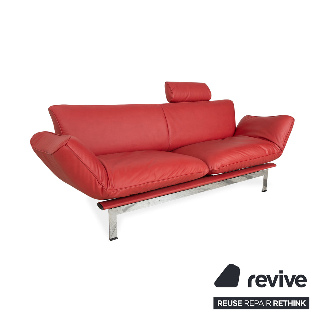 de Sede DS 140 Veganes Leder Zweisitzer Rot inkl. Kopfstütze Sofa Couch Neubezug manuelle Funktion