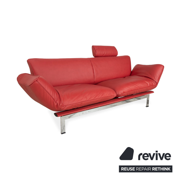 de Sede DS 140 Veganes Leder Zweisitzer Rot inkl. Kopfstütze Sofa Couch Neubezug manuelle Funktion