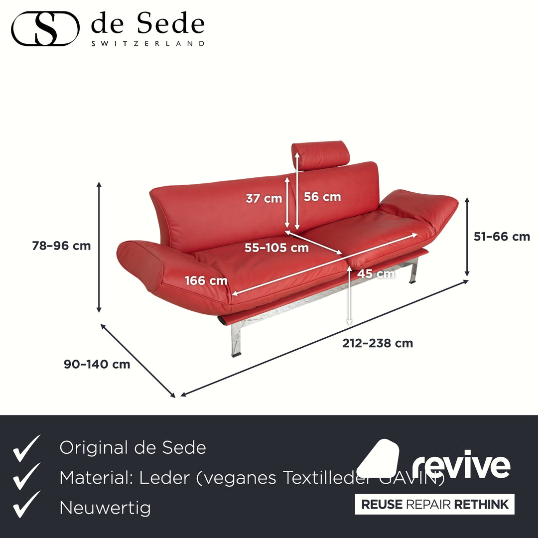 Canapé deux places de Sede DS 140 en cuir végan rouge avec appuie-tête et fonction de réfection manuelle