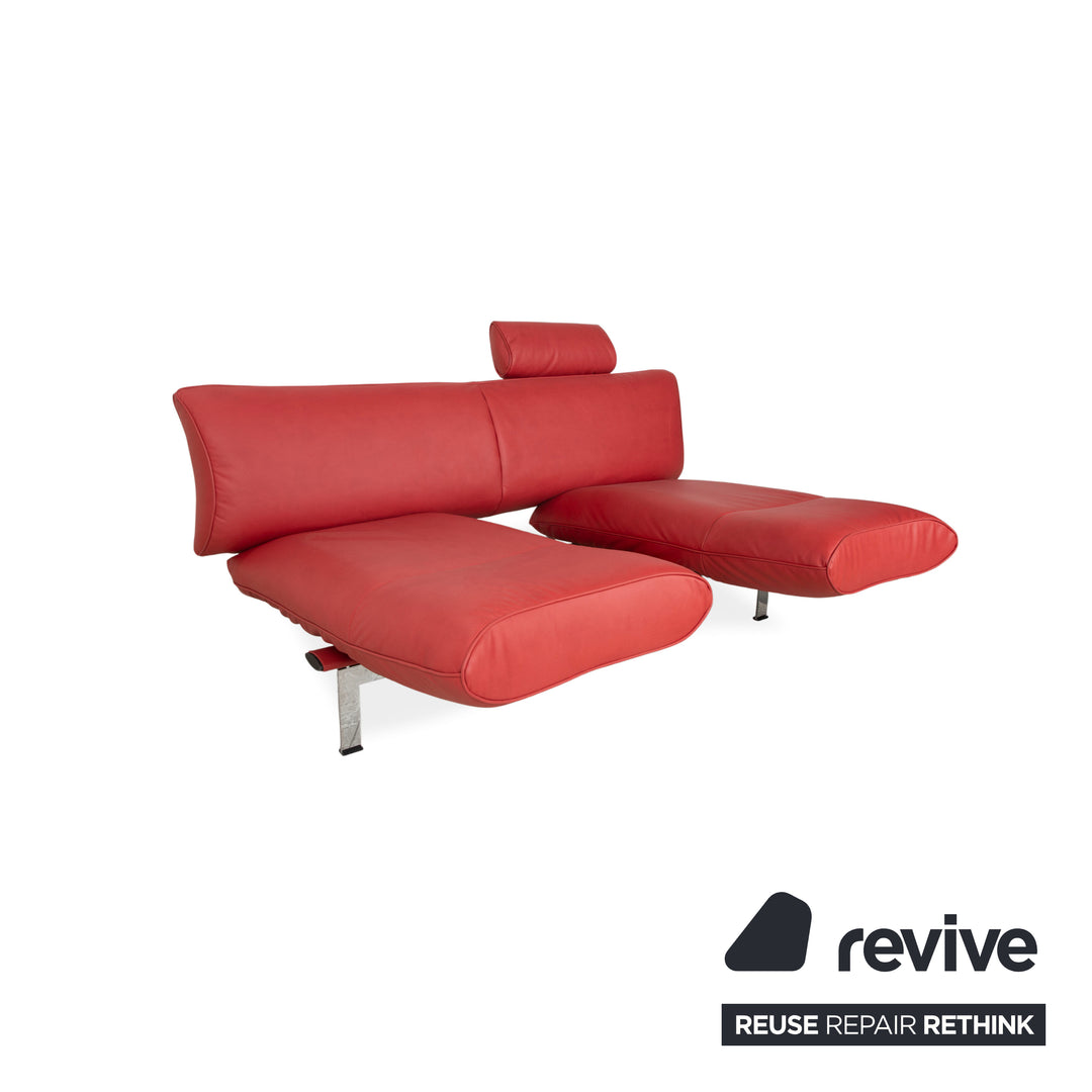 Canapé deux places de Sede DS 140 en cuir végan rouge avec appuie-tête et fonction de réfection manuelle