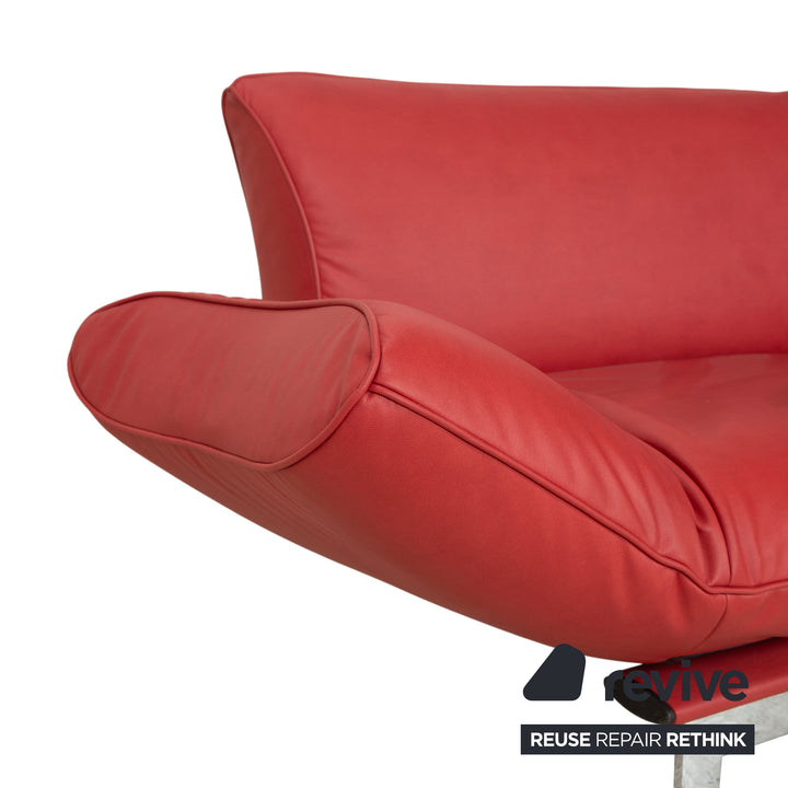 Canapé deux places de Sede DS 140 en cuir végan rouge avec appuie-tête et fonction de réfection manuelle