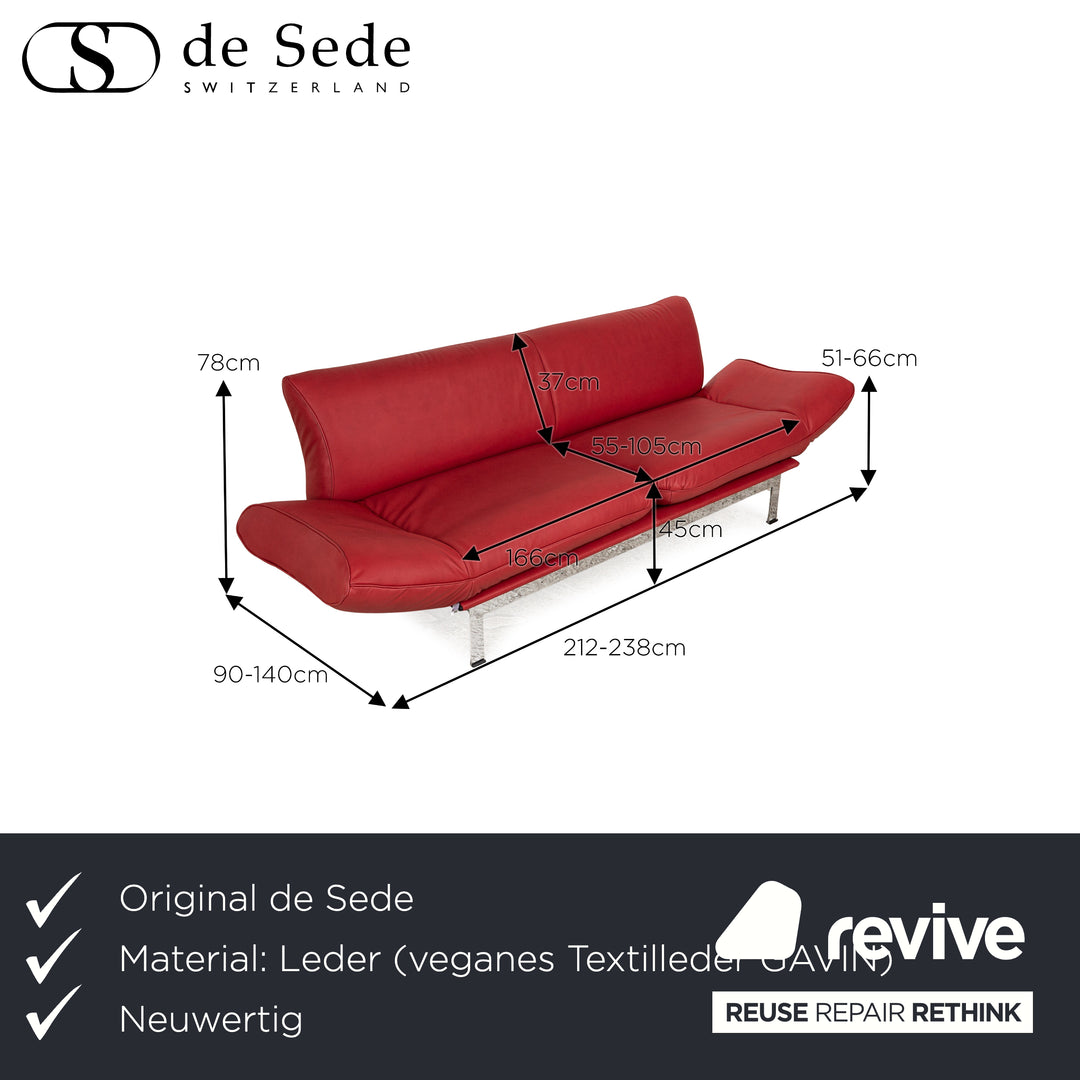 de Sede DS 140 Veganes Leder Zweisitzer Rot manuelle Funktion Sofa Couch Neubezug