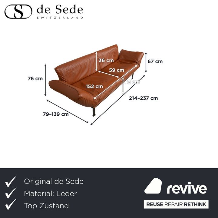 de Sede DS-140 Zweisitzer Sofa Leder Cognac Braun manuelle Funktion