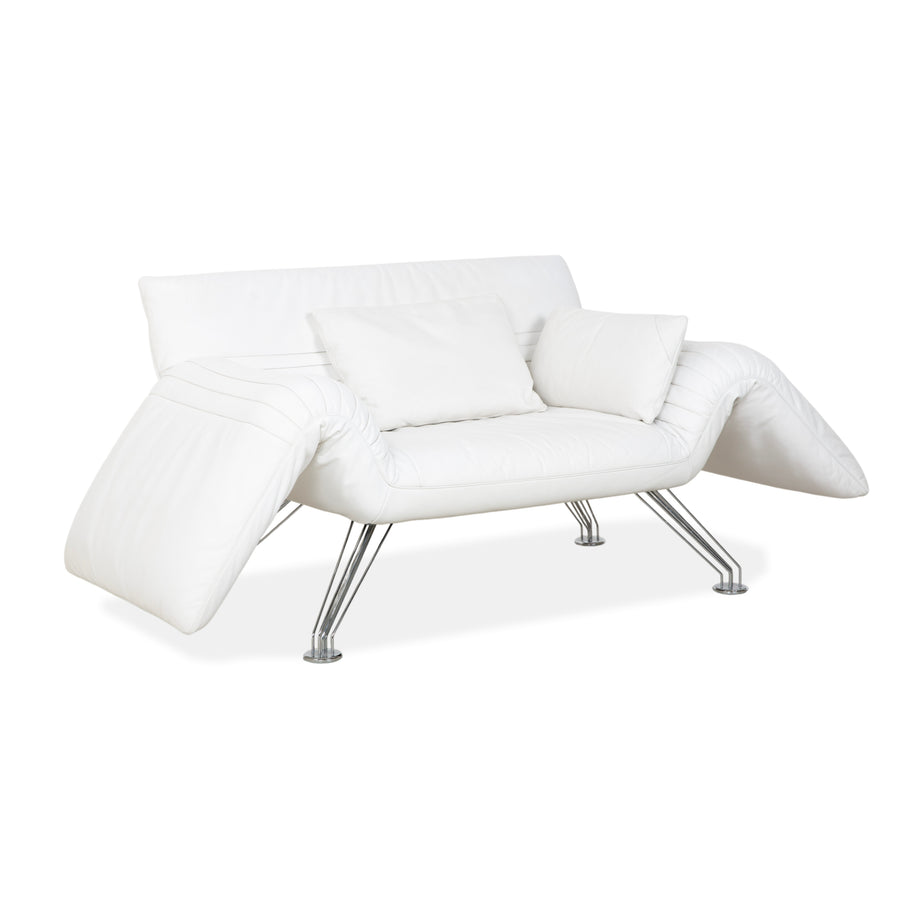 de Sede DS 142 Wing Leder Liege Weiß Sessel Sofa Chrom Füße manuelle Funktion