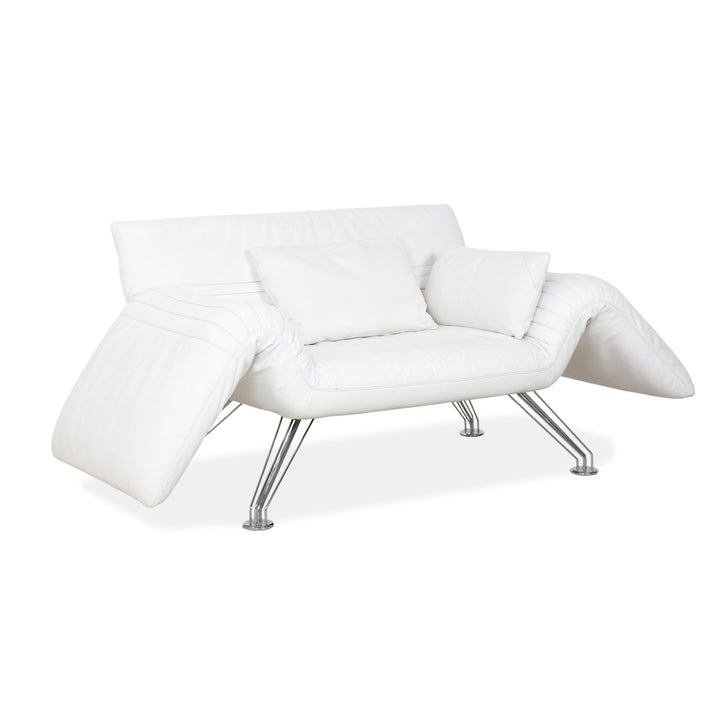 de Sede DS 142 Wing Leder Liege Weiß Sessel Sofa Chrom Füße manuelle Funktion