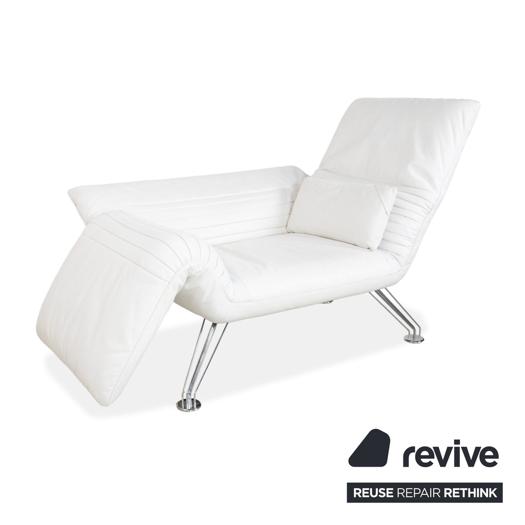 de Sede DS 142 Wing Leder Liege Weiß Sessel Sofa Chrom Füße manuelle Funktion