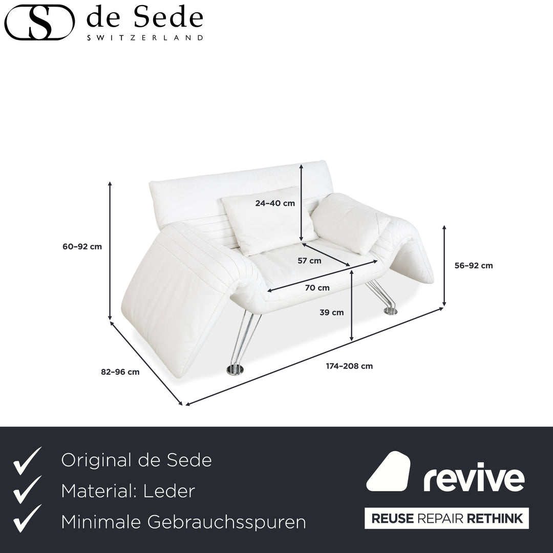 de Sede DS 142 Wing Leder Liege Weiß Sessel Sofa Chrom Füße manuelle Funktion