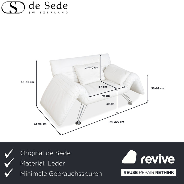 de Sede DS 142 Wing Leder Liege Weiß Sessel Sofa Chrom Füße manuelle Funktion