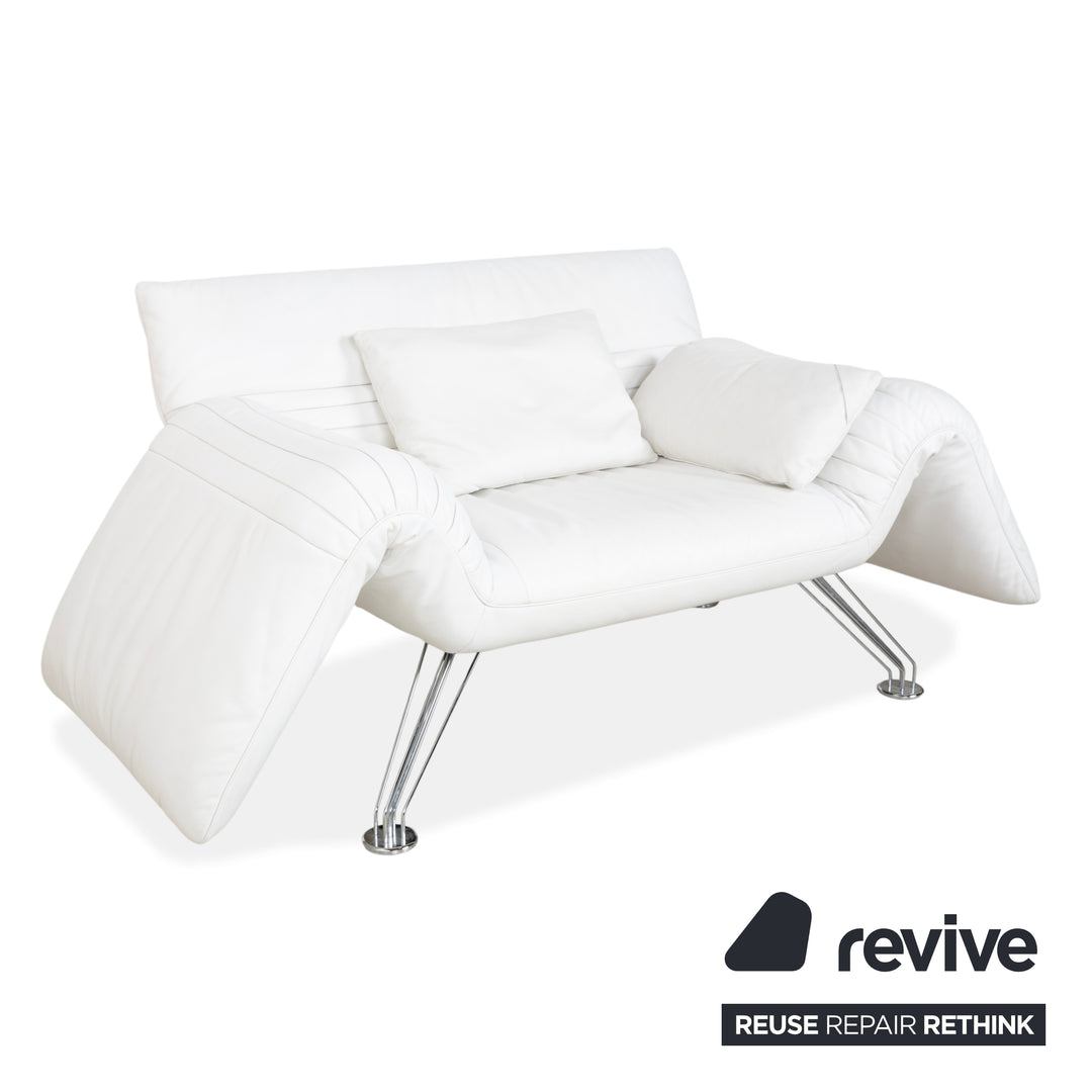 de Sede DS 142 Wing Leder Liege Weiß Sessel Sofa Chrom Füße manuelle Funktion