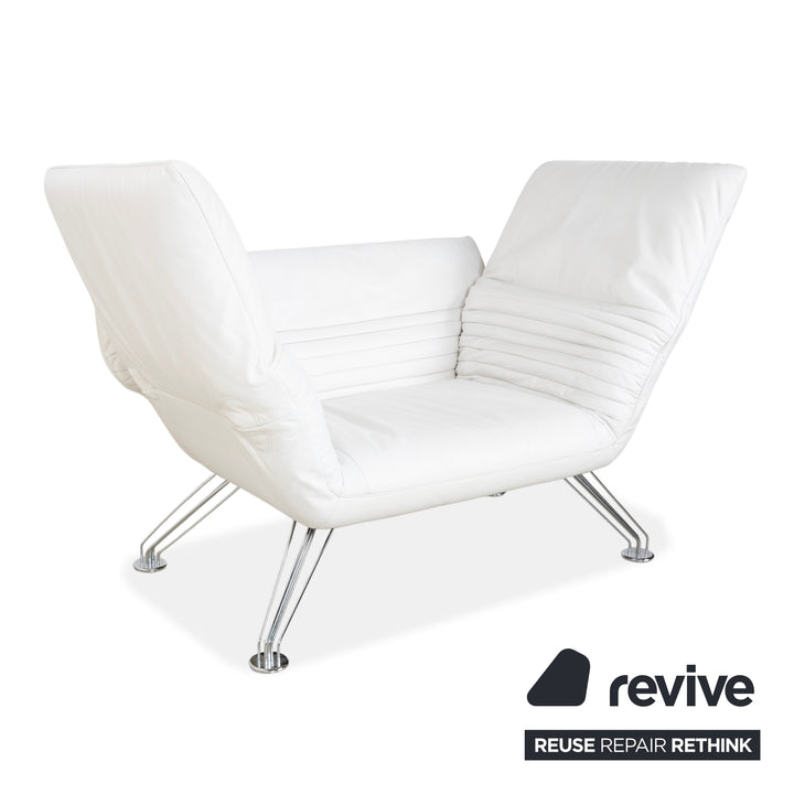 de Sede DS 142 Wing Leder Liege Weiß Sessel Sofa Chrom Füße manuelle Funktion