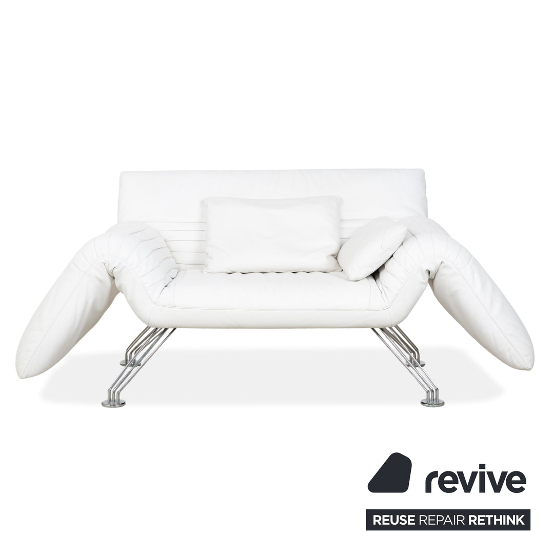 de Sede DS 142 Wing Leder Liege Weiß Sessel Sofa Chrom Füße manuelle Funktion