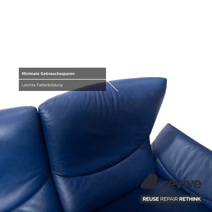 de Sede ds 145 Leder Chrom Sofa Couch Blau Zweisitzer manuelle Funktion Relaxfunktion