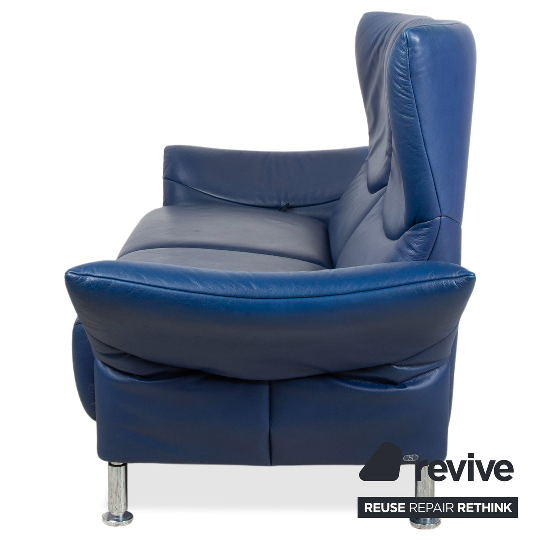 de Sede ds 145 Leder Chrom Sofa Couch Blau Zweisitzer manuelle Funktion Relaxfunktion