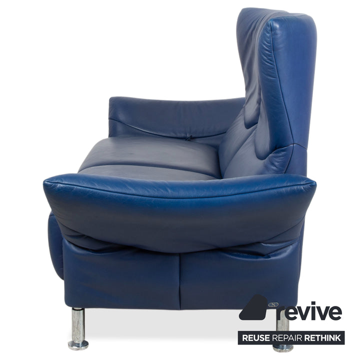 de Sede ds 145 Leder Chrom Sofa Couch Blau Zweisitzer manuelle Funktion Relaxfunktion