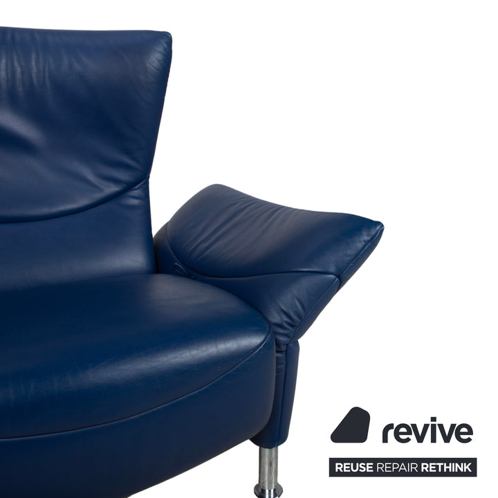de Sede ds 145 Leder Chrom Sofa Couch Blau Zweisitzer manuelle Funktion Relaxfunktion