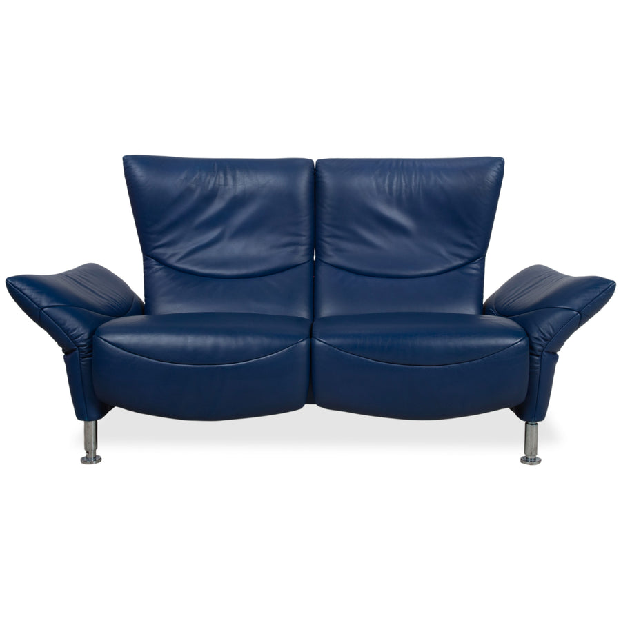 Canapé deux places de Sede DS-145 en cuir et chrome, bleu, avec fonction relax manuelle