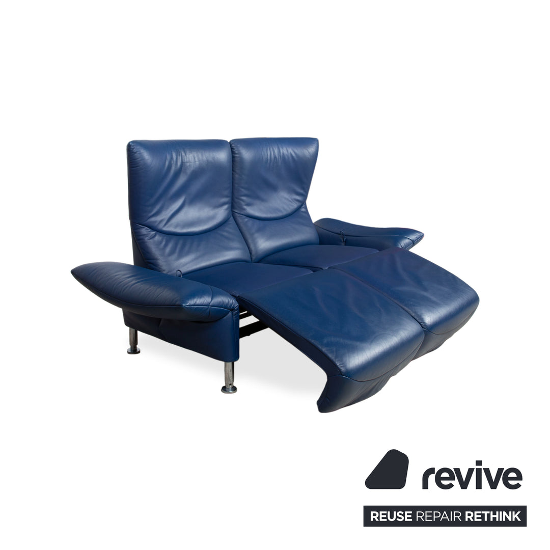 de Sede ds 145 Leder Chrom Sofa Couch Blau Zweisitzer manuelle Funktion Relaxfunktion