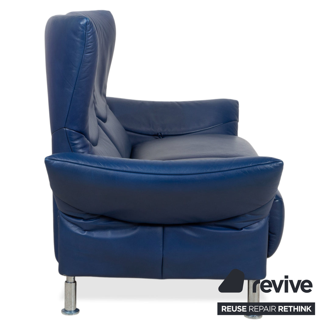 de Sede ds 145 Leder Chrom Sofa Couch Blau Zweisitzer manuelle Funktion Relaxfunktion