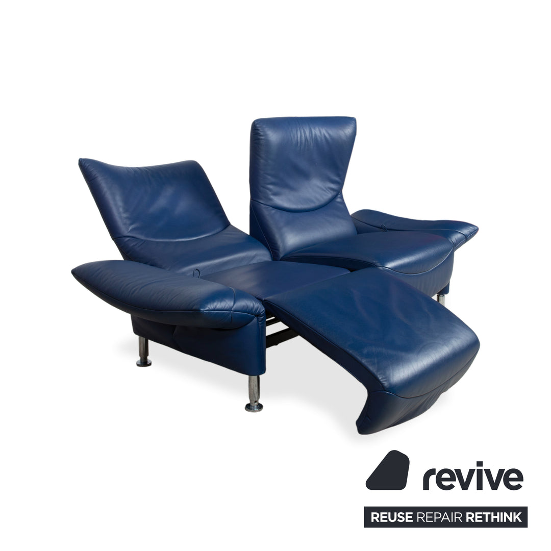 de Sede ds 145 Leder Chrom Sofa Couch Blau Zweisitzer manuelle Funktion Relaxfunktion