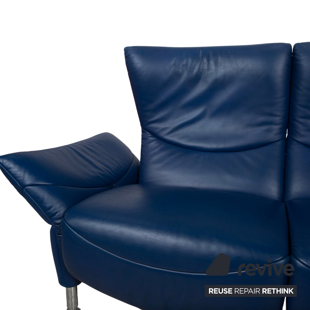 de Sede ds 145 Leder Chrom Sofa Couch Blau Zweisitzer manuelle Funktion Relaxfunktion