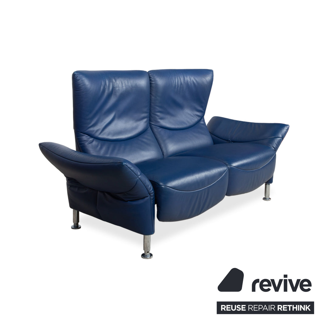 de Sede ds 145 Leder Chrom Sofa Couch Blau Zweisitzer manuelle Funktion Relaxfunktion