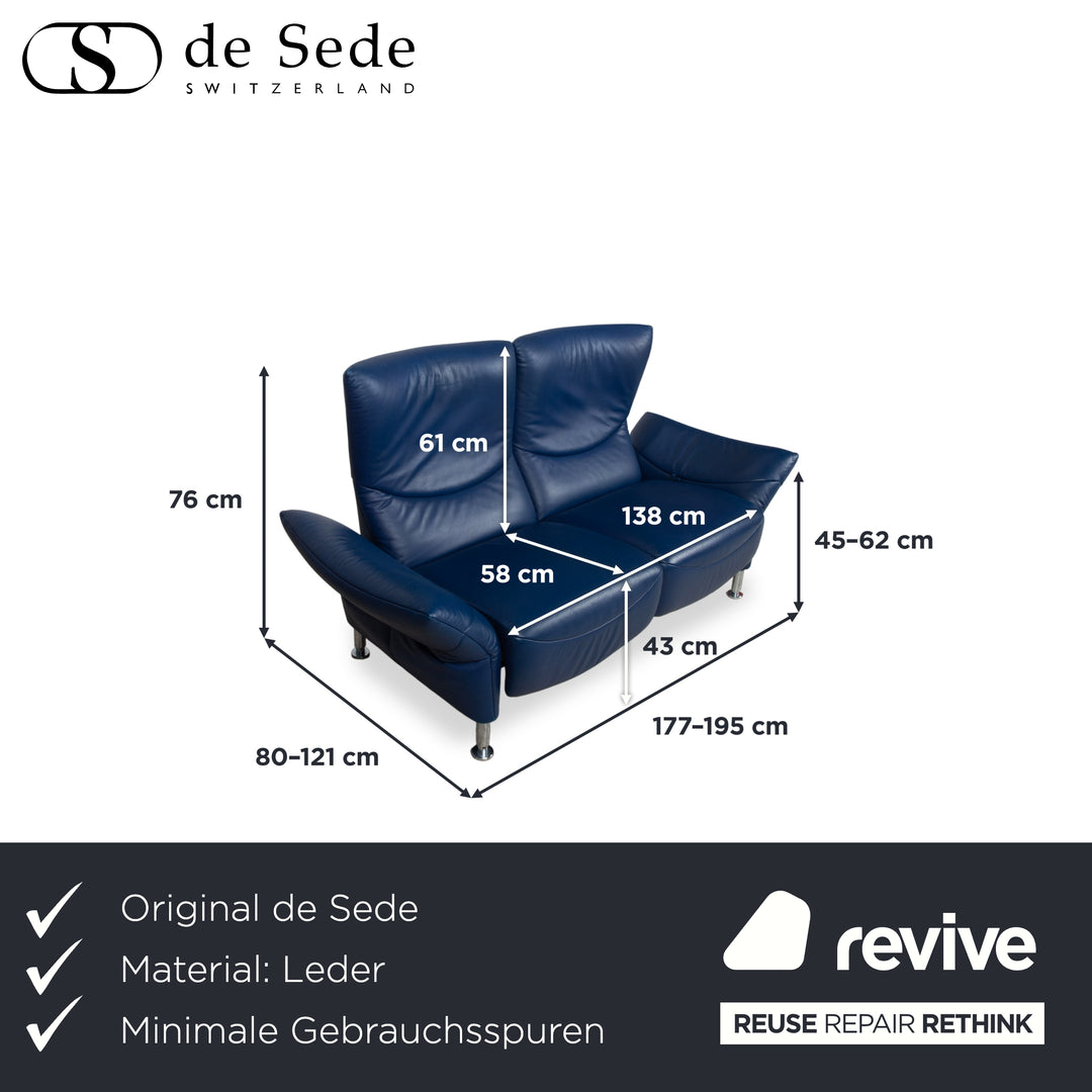 de Sede ds 145 Leder Chrom Sofa Couch Blau Zweisitzer manuelle Funktion Relaxfunktion